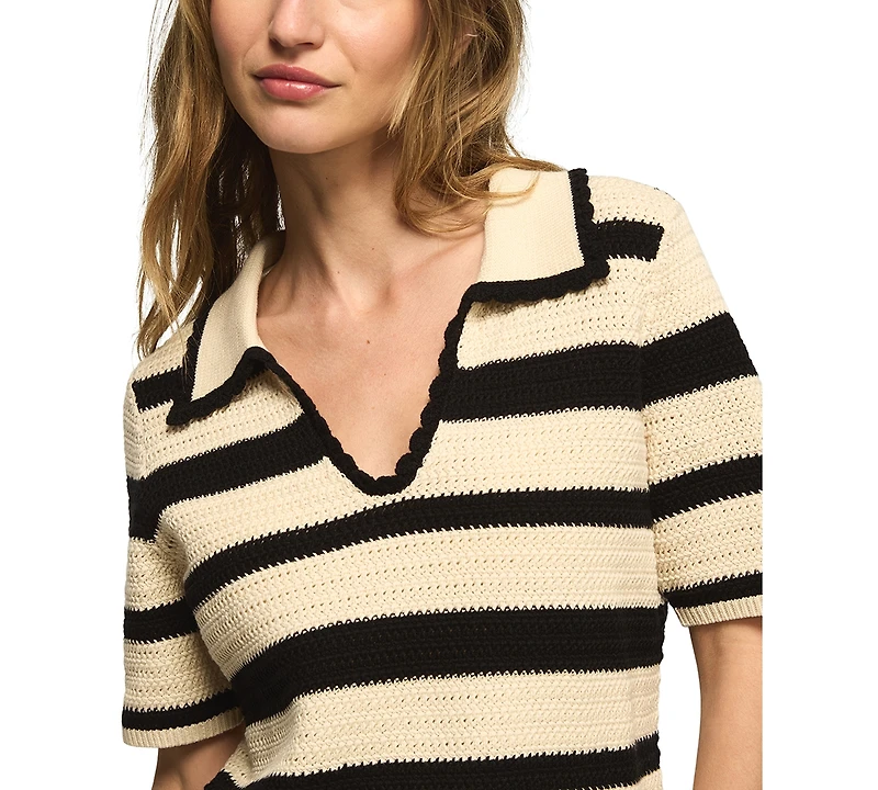 Lucky Brand Women's Short-Sleeve Striped Polo Sweater