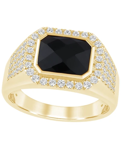 Macy's Men's Onyx and Diamond (3/4 ct. t.w.) Ring Gold Vermeil Over Silver Sterling