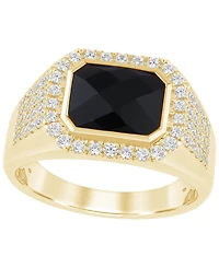 Macy's Men's Onyx and Diamond (3/4 ct. t.w.) Ring Gold Vermeil Over Silver Sterling