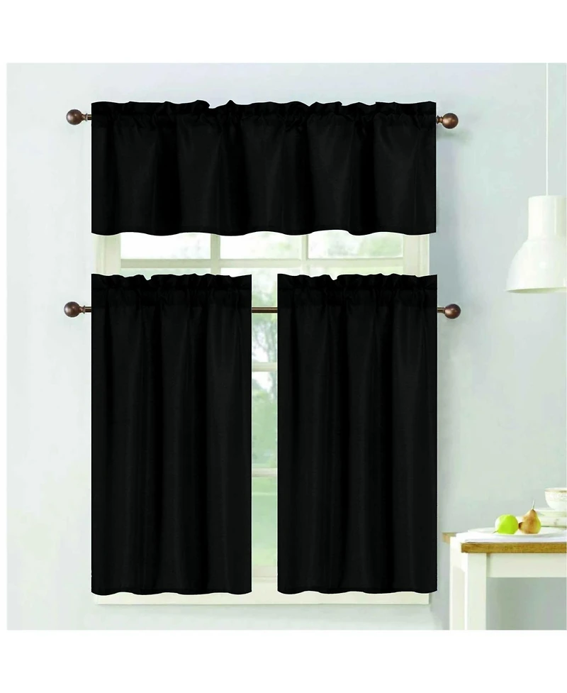 Rt Designers Collection 100% Polyester Gibson Solid 3 Piece Kitchen Curtains Valance and Tiers Set 54" x 18