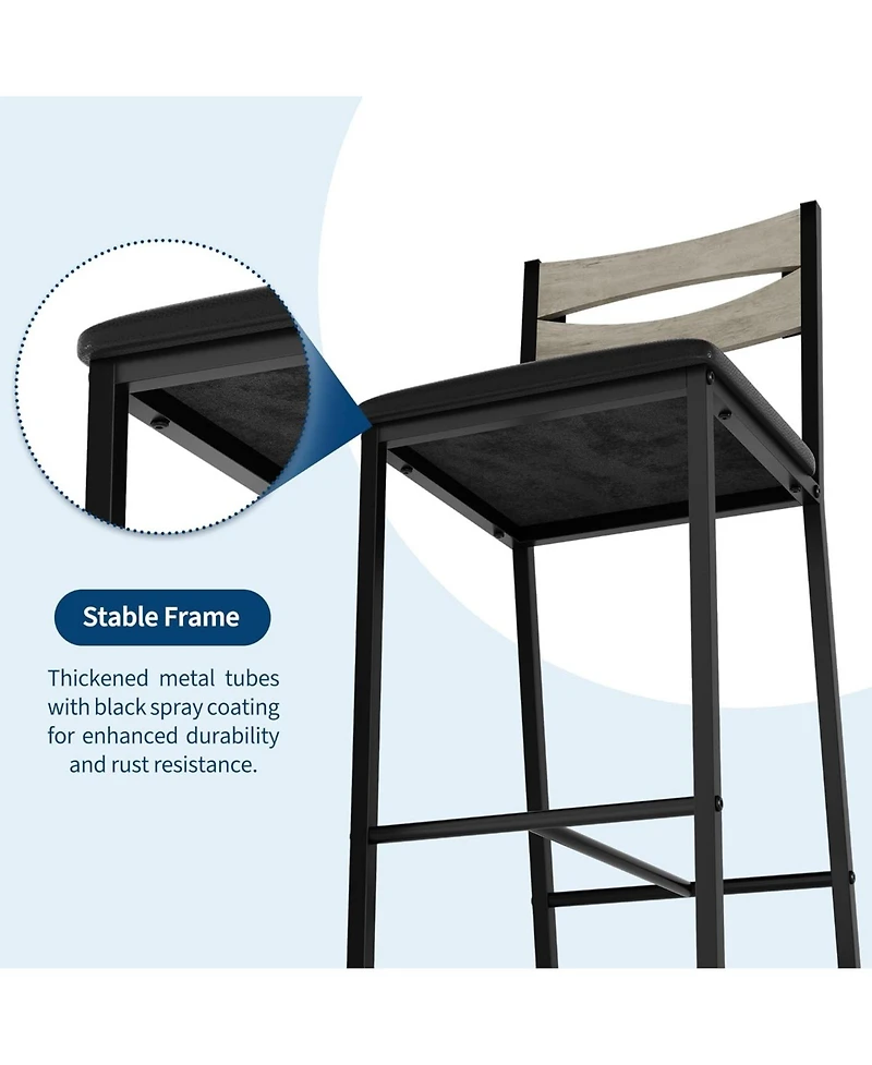 gaomon 3-Piece Kitchen Table Set with Storage & 2 Upholstered Chairs, Industrial Iron & Wood, Space Saving for Apartments