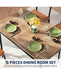gaomon 5-Piece Dining Table Set for 4, Wooden Kitchen Table, Pu Upholstered Chairs, Industrial Frame, Home or Studio