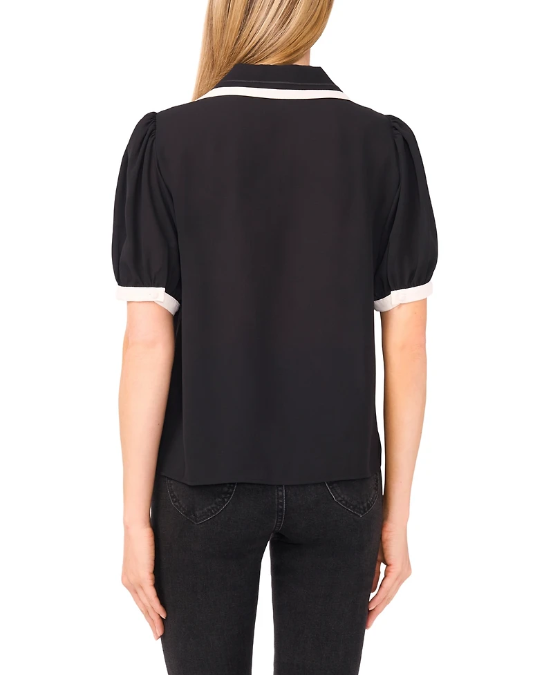 CeCe Women's Collared Puff-Sleeve Blouse
