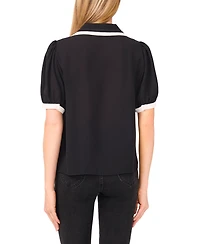 CeCe Women's Collared Puff-Sleeve Blouse