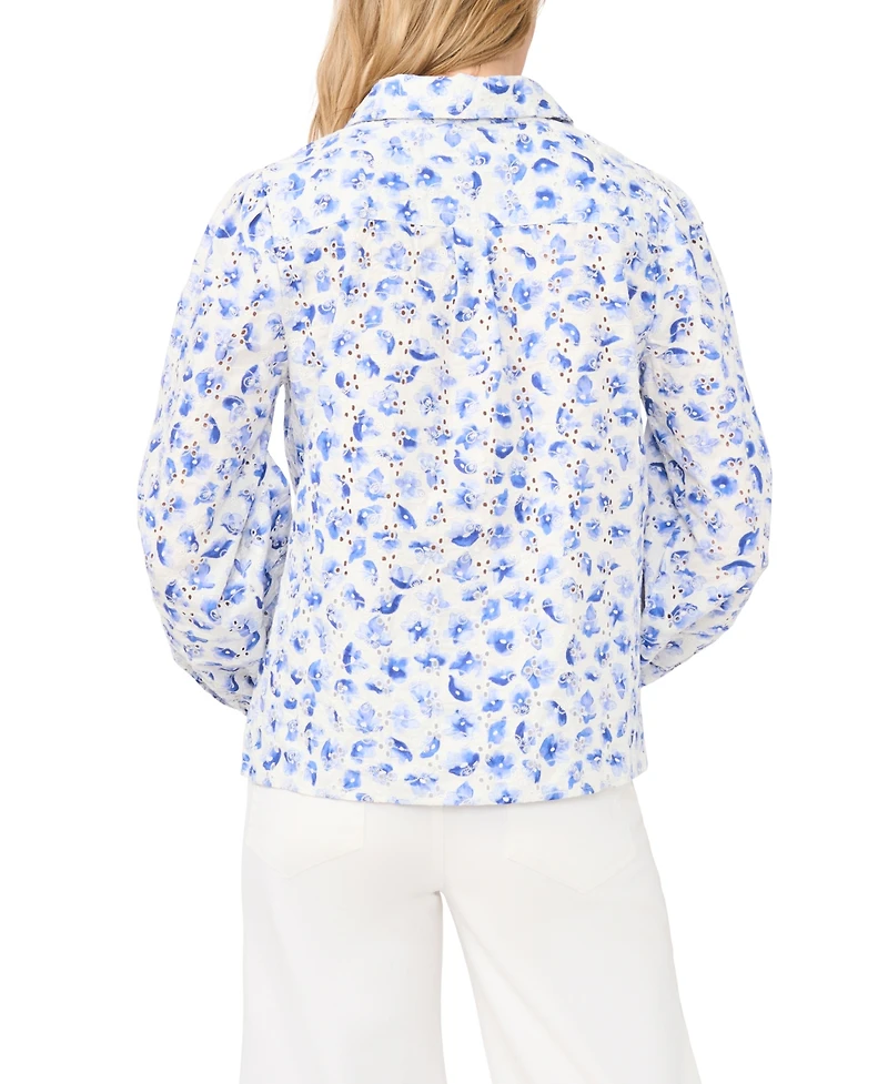 CeCe Women's Floral Collared Button-Down Top