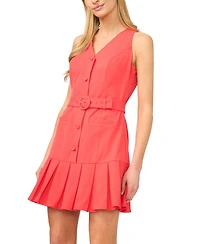 CeCe Women's V-Neck Pleated-Hem Button-Down Dress