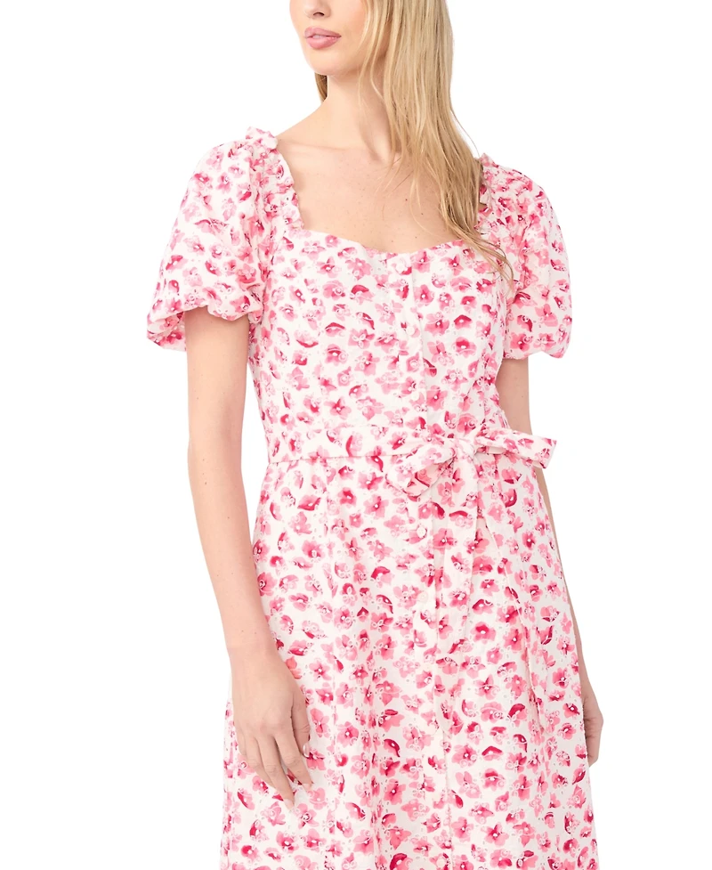 CeCe Women's Sweetheart Neck Puff-Sleeve Cotton Midi Dress