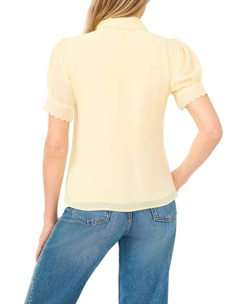 CeCe Women's Scalloped Puff-Sleeve Button-Front Top