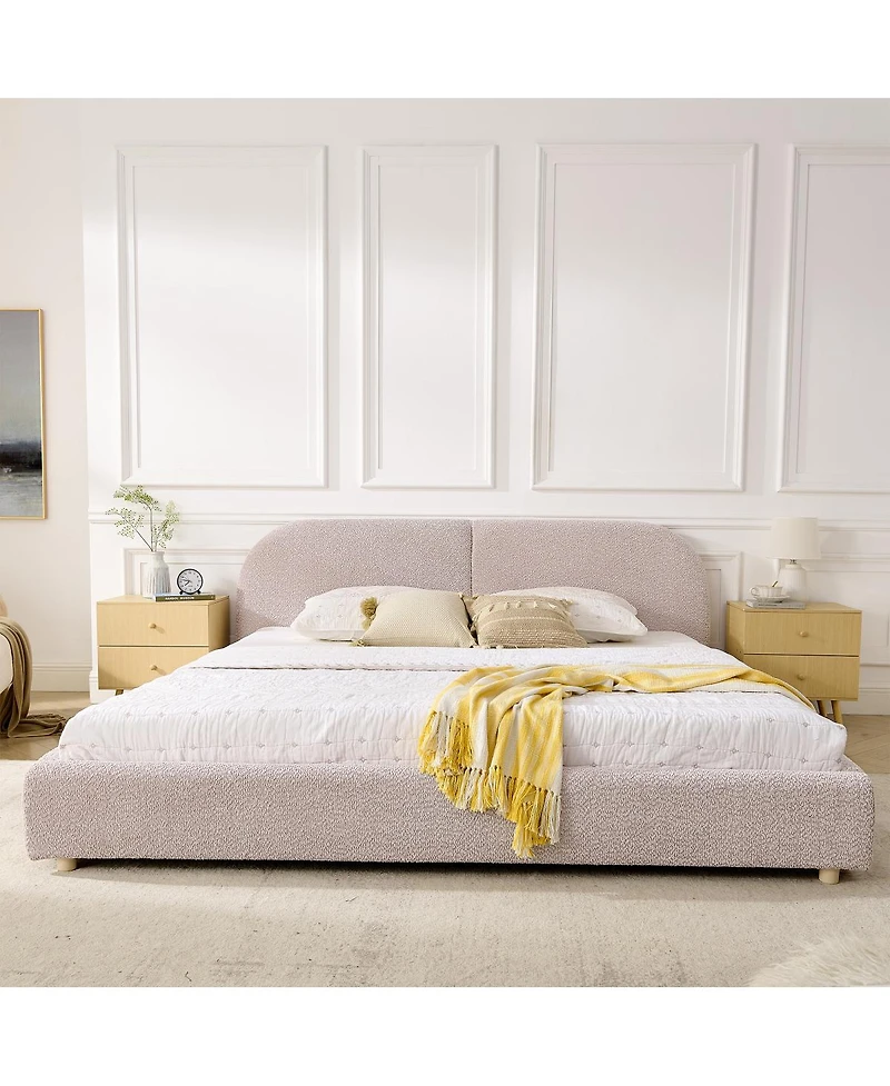 Streamdale Furniture King Size Upholstered Bed Frame, Modern Minimalist Curved Headboard