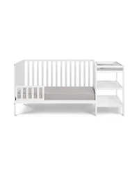 Flynama 3 in 1 convertible crib and changer combo solid wood 3 position mattress support attached changing table storage for baby nursery
