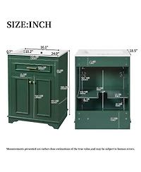 Sillysis 24" Bathroom Vanity with Ceramic Sink, Modern Freestanding Mdf Cabinet, Tip-Out Drawer Soft Close Door for Small Bathrooms