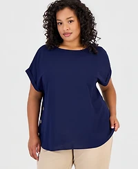 Jones New York Plus Side-Button Boat Neck Top
