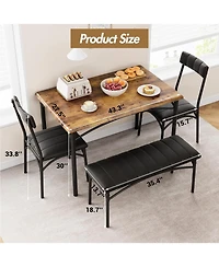 gaomon 5 Piece Dining Set for 4, Rectangular Metal Frame Table with Bench & Upholstered Chairs, Compact Table for Small Spaces