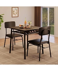 gaomon Modern 3-Piece Dining Set for 2, Durable Metal Frame Table, Upholstered Chairs with Storage Rack, Perfect for Apartments