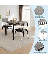 gaomon 3-Piece Dining Table Set for 2, Small Table with 2 Upholstered Chairs, Square Table with Storage, Metal Legs for Apartment