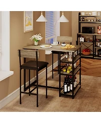 gaomon 3-Piece Bar Table Set, Dining Table & 2 Cushion Stools, Tall Breakfast Nook with Storage Shelves for Apartment