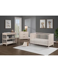 flynama 3in1 Convertible Crib with Solid End Panels Geometric Lines Solid Wood and Three Adjustable Mattress Heights for Baby Nursery