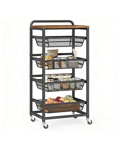 Yigii Kitchen Storage Cart with Pull-Out Baskets, Wheels, and Handle