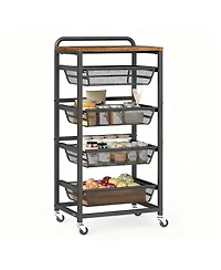 Yigii Kitchen Storage Cart with Pull-Out Baskets, Wheels, and Handle