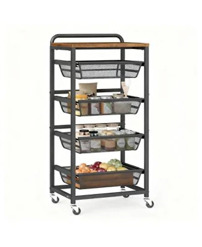 Yigii Kitchen Storage Cart With Pull Out Baskets Wheels Handle
