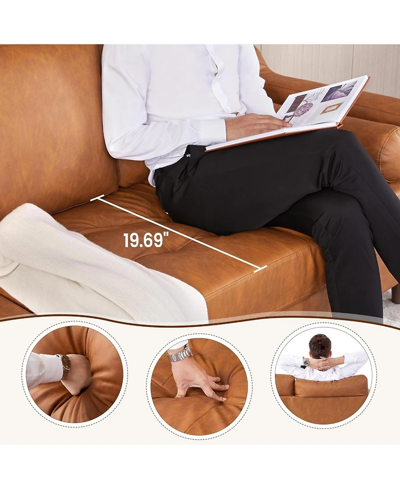 gaomon 88.9" L-Shaped Leather Sofa with Chaise, Mid-Century Modern 3-Seater Couch