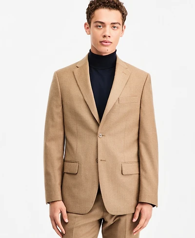 Tommy Hilfiger Men's Modern-Fit Wool Tan Flannel Suit Separate Jacket