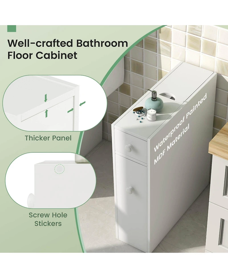 Costway Bathroom Floor Cabinet Toilet Narrow Storage Organizer with Flip Top