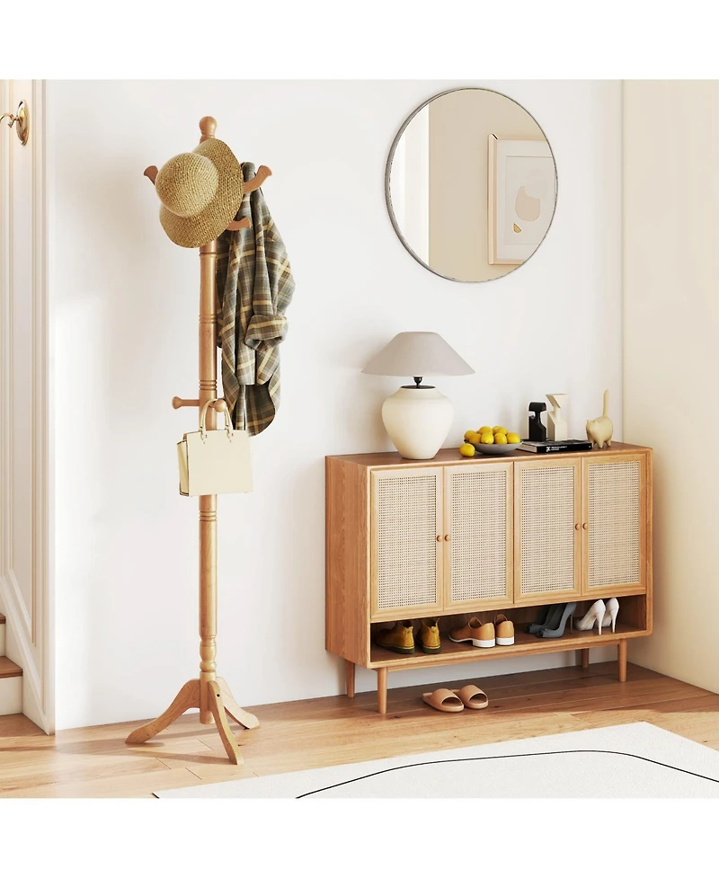 Sugift Solid Wood Hall Tree with Multiple Hooks and Height Options