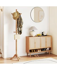 Sugift Solid Wood Hall Tree with Multiple Hooks and Height Options