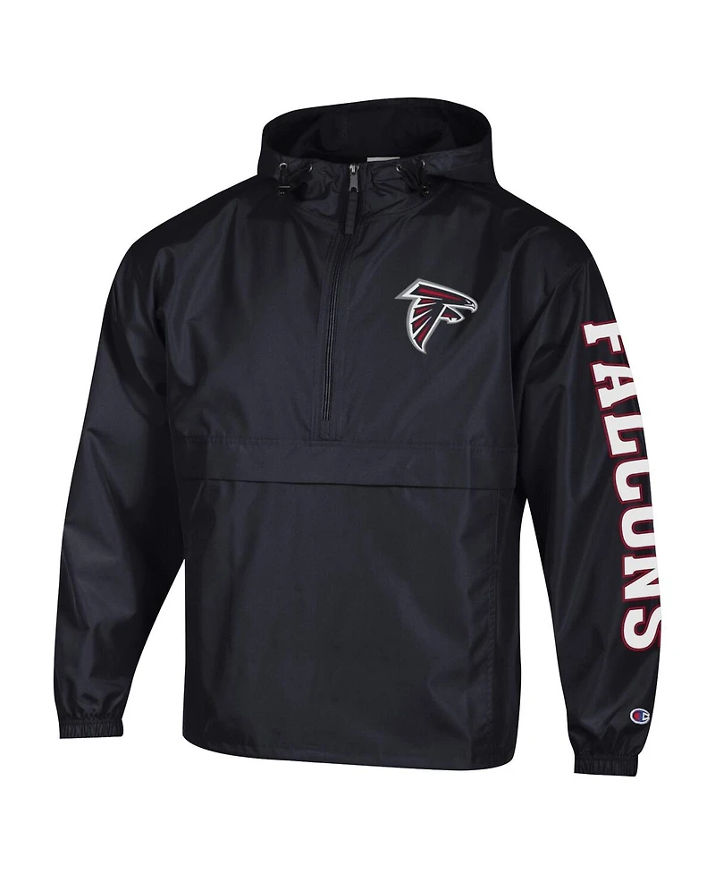 Champion Men's Black Atlanta Falcons Packable Windbreaker Half-Zip Jacket