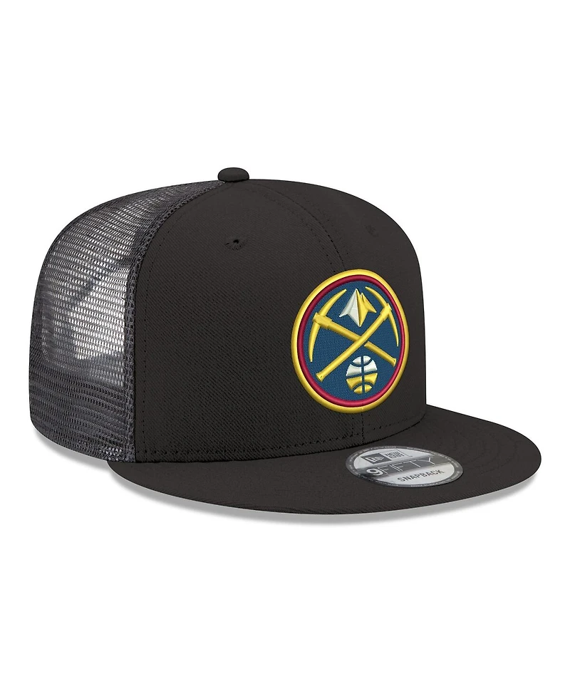New Era Men's Black Denver Nuggets Core Logo Meshback 9FIFTY Snapback Hat