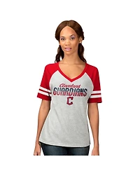 G-iii 4Her by Carl Banks Women's Heather Gray Cleveland Guardians Goal Line Raglan V-Neck T-Shirt