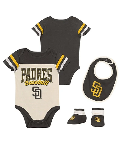 Outerstuff Baby Boys and Girls 3-Piece Brown San Diego Padres Up One Bodysuit, Bib Booties Set