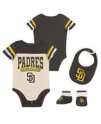 Outerstuff Baby Boys and Girls 3-Piece Brown San Diego Padres Up One Bodysuit, Bib Booties Set