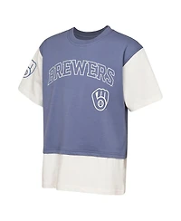 Outerstuff Big Boys and Girls Navy/Cream Milwaukee Brewers Ultimate Pastels Premium Double Run T-Shirt