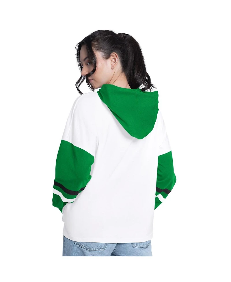 G-iii 4Her by Carl Banks Women's White/Green Boston Celtics Key Player Oversized Hooded Long Sleeve T-Shirt