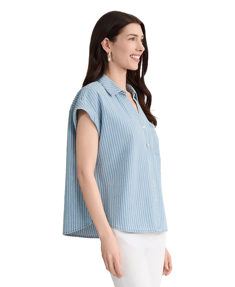 Jones New York Petite Button-Front Collared Neck Top
