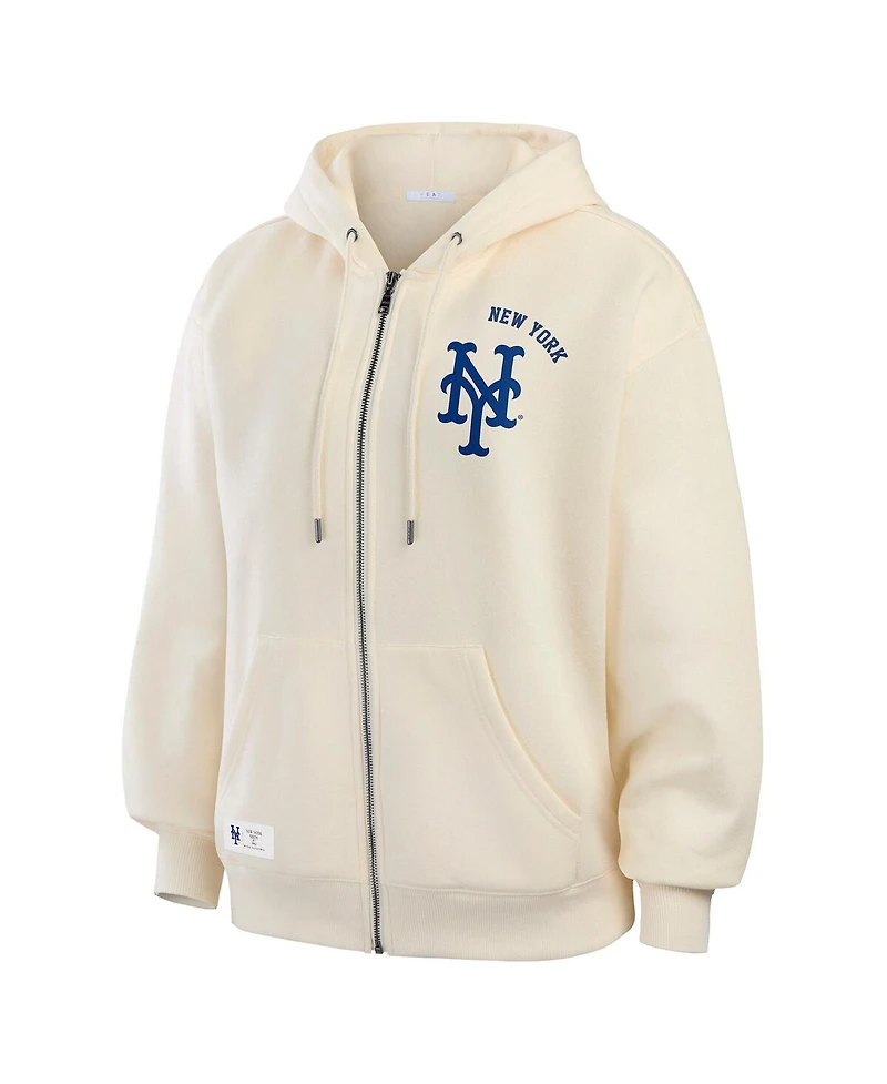 Wear by Erin Andrews Women's Cream New York Mets Full-Zip Hoodie