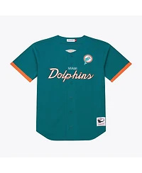 Mitchell & Ness Men's Aqua Miami Dolphins Head Coach Mesh Full-Button Fashion Jersey