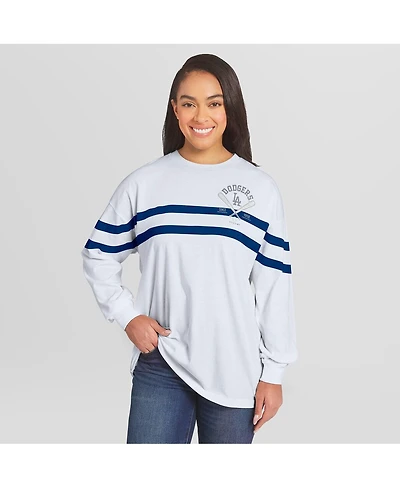 Wear by Erin Andrews Women's White Los Angeles Dodgers Oversized Long Sleeve Striped T-Shirt