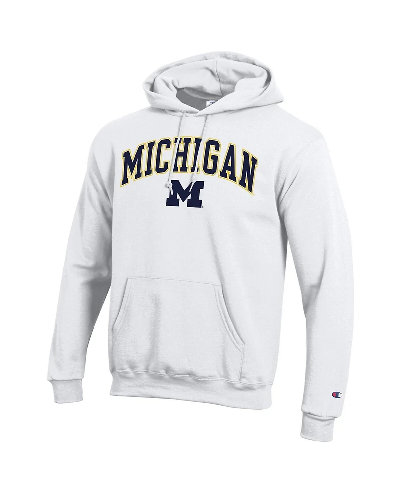 Champion Men's White Michigan Wolverines Arched Logo Fleece Pullover Hoodie