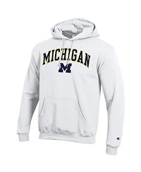 Champion Men's White Michigan Wolverines Arched Logo Fleece Pullover Hoodie