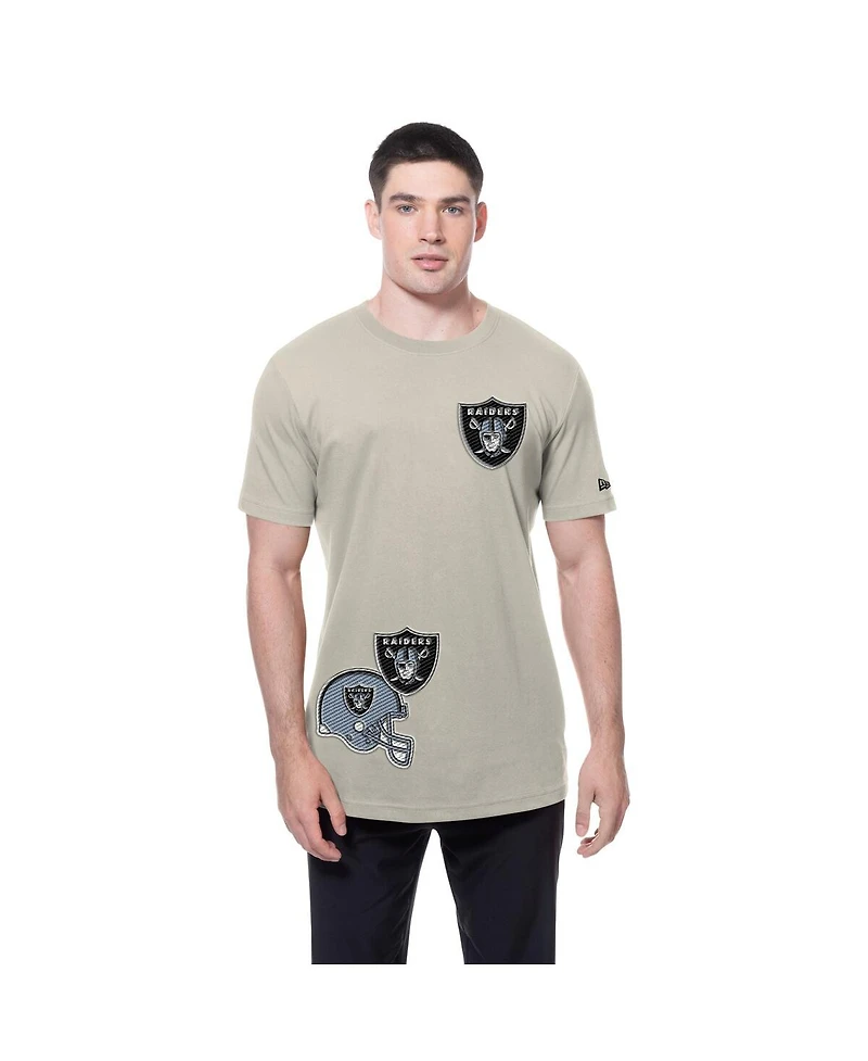 New Era Men's Light Beige Las Vegas Raiders Multi Patch T-Shirt