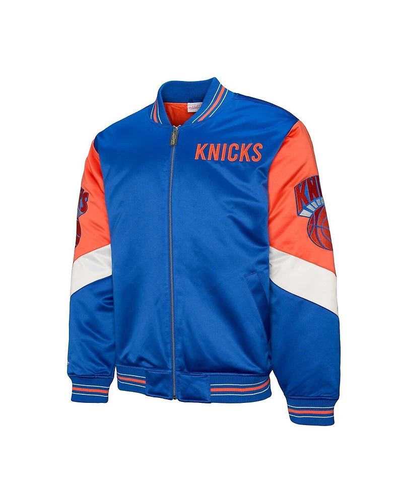 Mitchell & Ness Men's Blue New York Knicks Throw It Back Heavyweight Full-Zip Satin Jacket