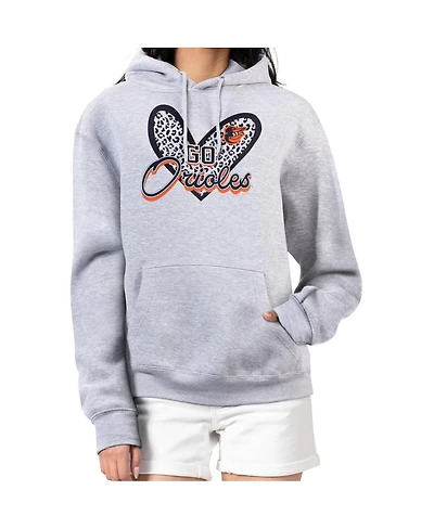 G-iii 4Her by Carl Banks Women's Heather Gray Baltimore Orioles Leopard Heart Pullover Hoodie