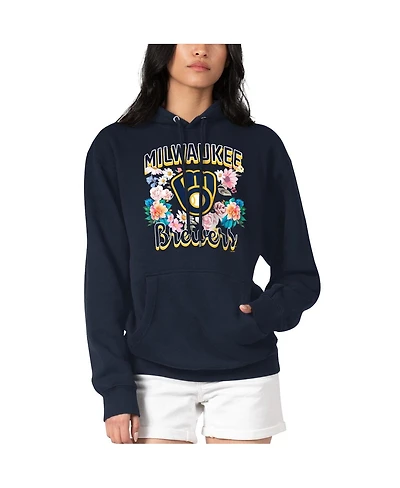 G-iii 4Her by Carl Banks Women's Navy Milwaukee Brewers Flowers Graphic Pullover Hoodie
