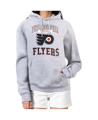 G-iii 4Her by Carl Banks Women's Heather Gray Philadelphia Flyers Team Logo Tri-Blend Fleece Pullover Hoodie