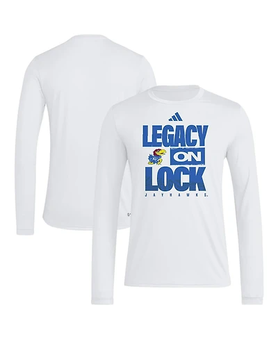 Adidas Men's White Kansas Jayhawks Legacy On Lock Pregame Long Sleeve T-Shirt