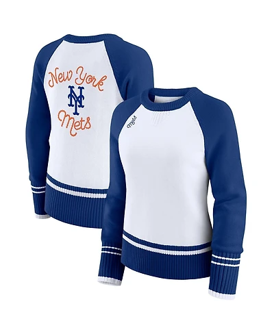 Wear by Erin Andrews Women's White New York Mets Color Block Raglan Sweater
