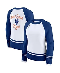Wear by Erin Andrews Women's White New York Mets Color Block Raglan Sweater